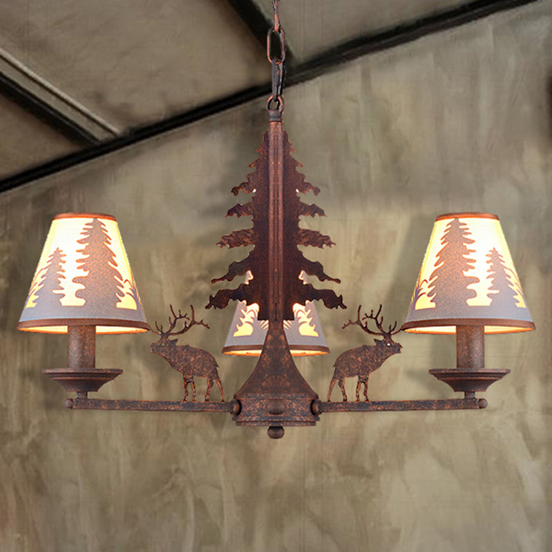 Cone Metal and Fabric Chandelier Lighting Industrial 3/5/8 Light Dining Room Pendant Lighting in Rust