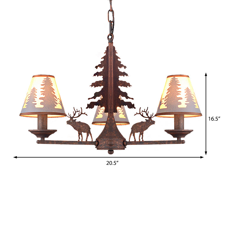 Cone Metal and Fabric Chandelier Lighting Industrial 3/5/8 Light Dining Room Pendant Lighting in Rust