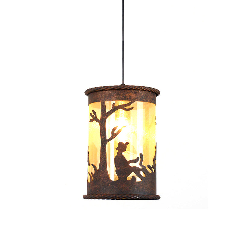 1 Luce cilindri a cilindri Apparecchi di illuminazione vintage Rust Metal Appedful Light con tessuto e design artistico