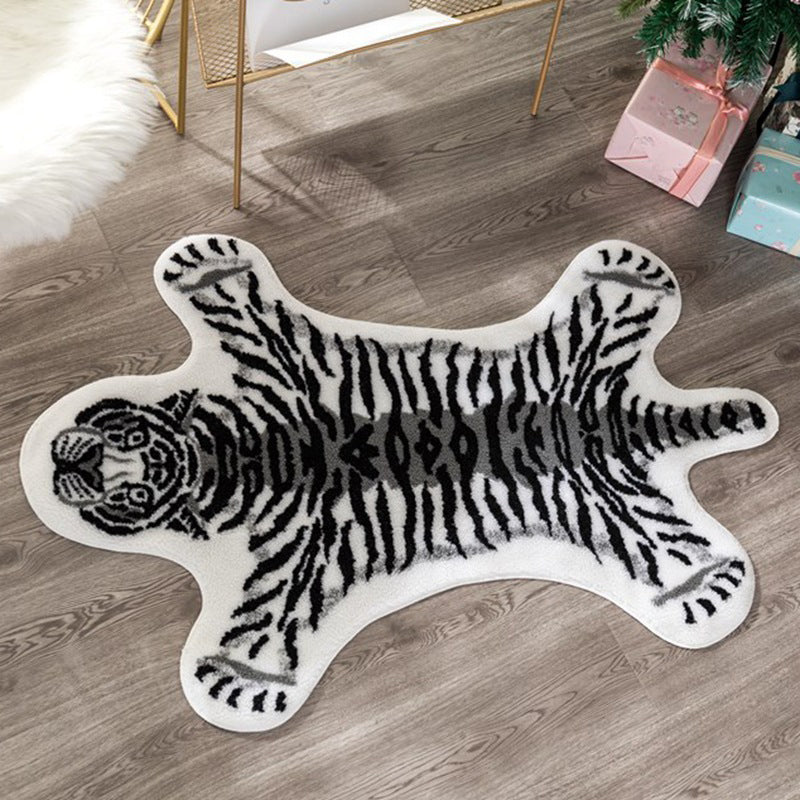 Moderner Schlafzimmer Fußteppich Schwarz-Weiß-Tiger Haut Teppich Polypropylen Nicht rutschfestes Rückenwaschableerfest-Resistant-Bereich Teppich