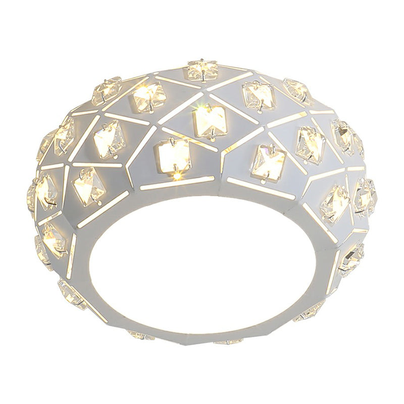 Artistic Drum Shaped Flush Light Crystal Corridor LED Flush Ceiling Light Fixture in White