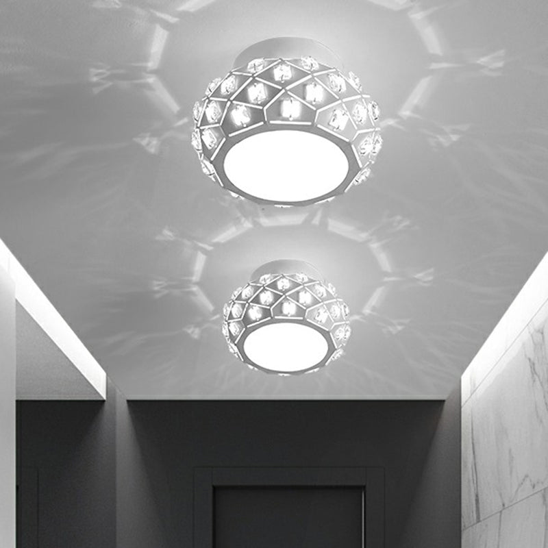 Lampada da soffitto a LED per corridoio in cristallo con luce artistica a forma di tamburo in bianco