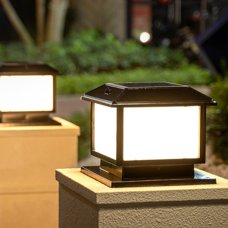 Acrylic Rectangular Shade LED Post Light Vintage Courtyard Solar Powered Landscape Lamp