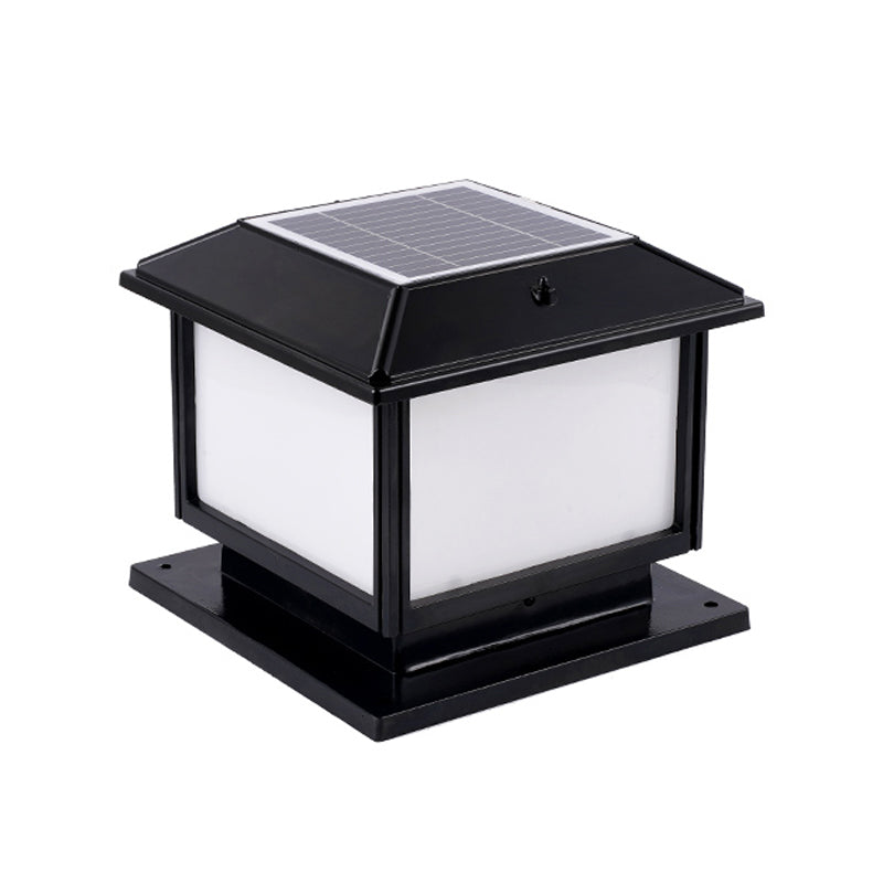 Acrylic Rectangular Shade LED Post Light Vintage Courtyard Solar Powered Landscape Lamp