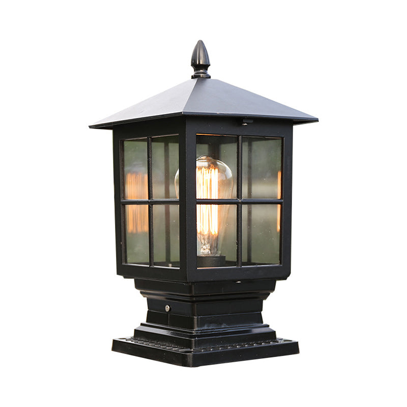 Metallic Lantern Shaped Landscape Light Retro 1 Bulb Outdoor Post Lighting with Clear Glass Shade