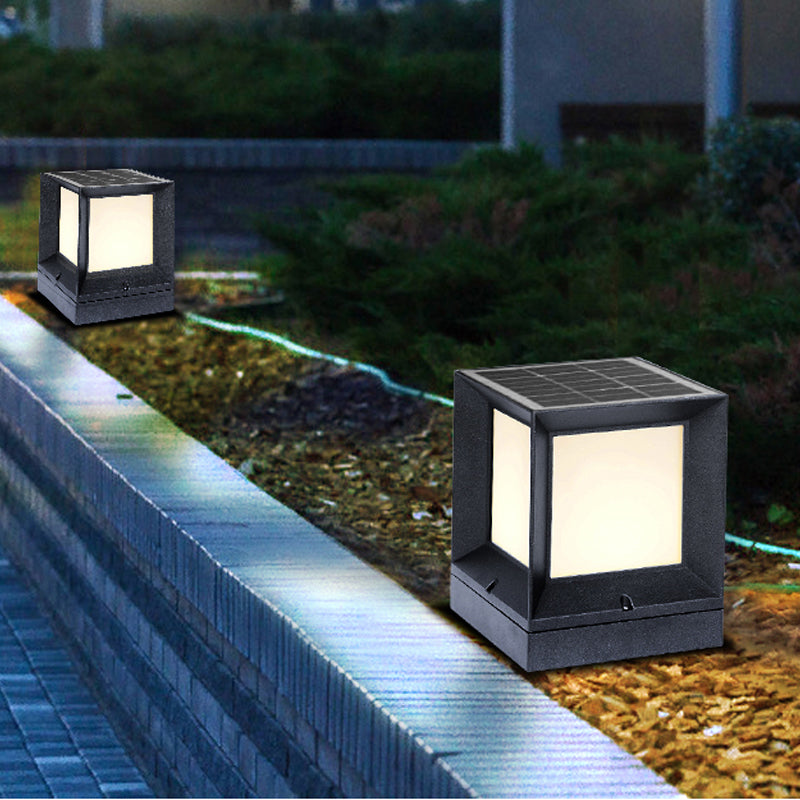 Squared Shade Acrylic LED Pier Mount Light Retro Outdoor Solar Post Lighting in Black