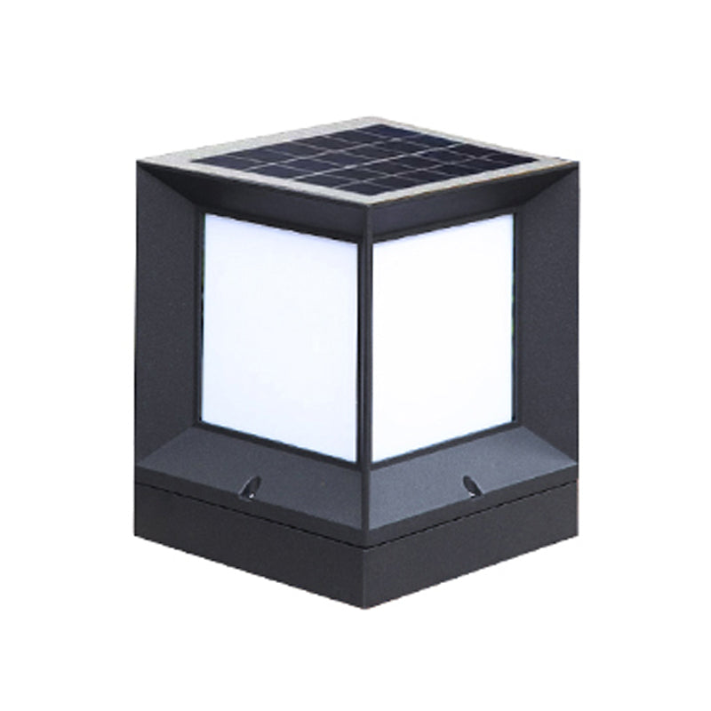 Squared Shade Acrylic LED Pier Mount Light Retro Outdoor Solar Post Lighting in Black