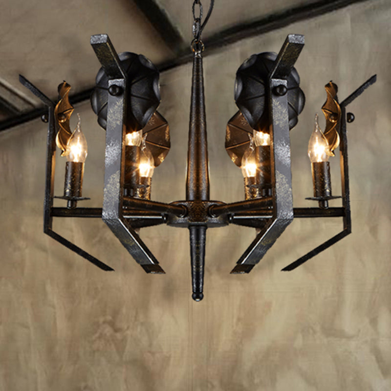 Metal Candle Hanging Chandelier Industrial 6-Light Dining Room Pendant Light in Antique Bronze