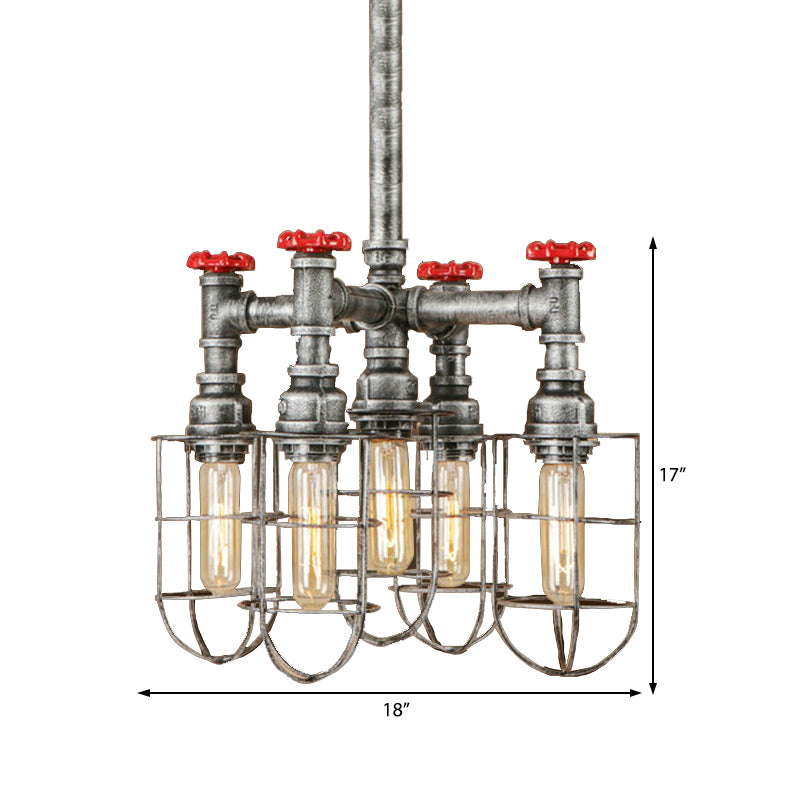 5 luces Ligera de techo de lámpara de vidrio de vidrio ámbar enjaulados en plata con plata con válvula