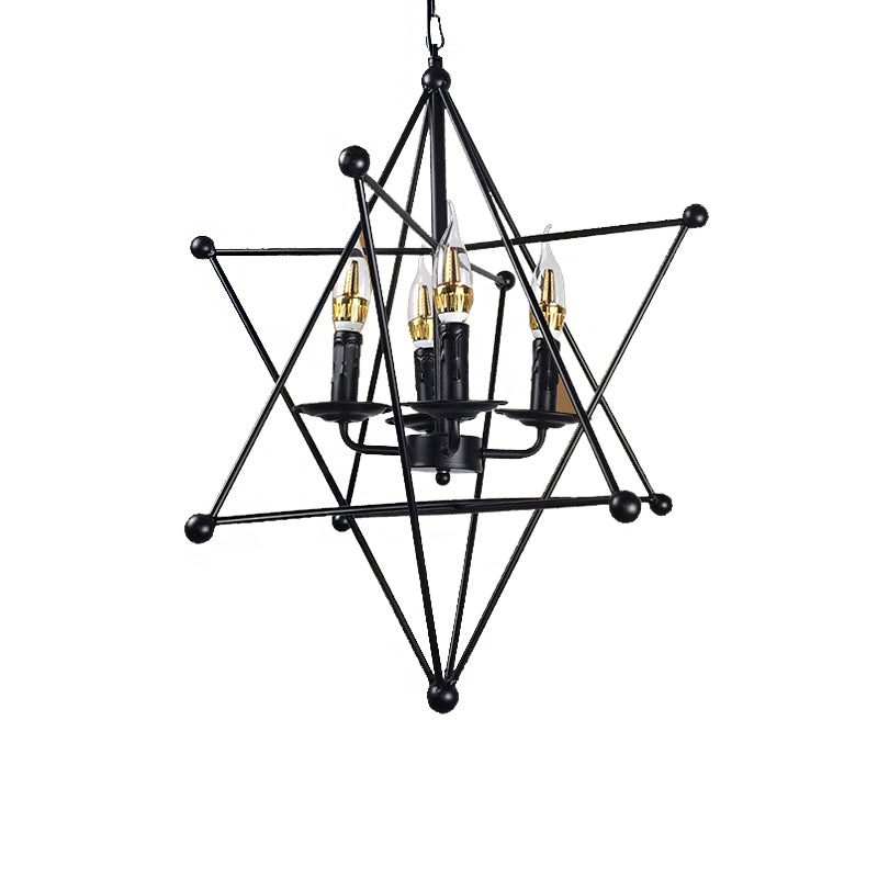 4-Light Metal Hanging Chandelier Industrial Black Candle Living Room Pendant Light Fixture with Cage