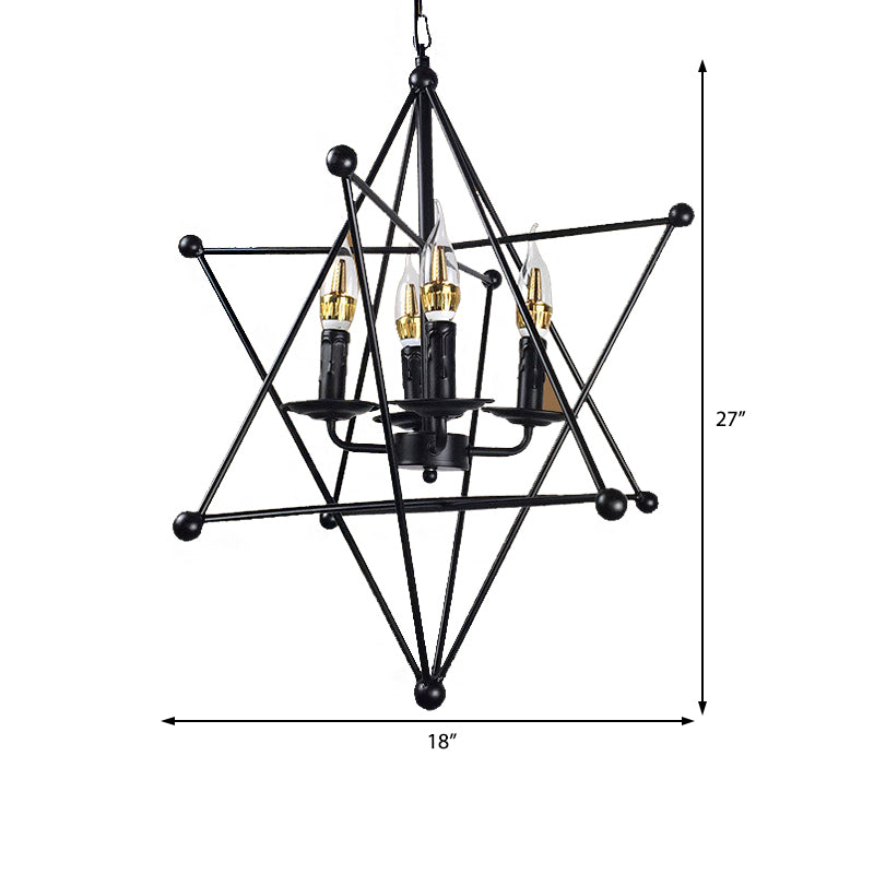 4-Light Metal Hanging Chandelier Industrial Black Candle Living Room Pendant Light Fixture with Cage