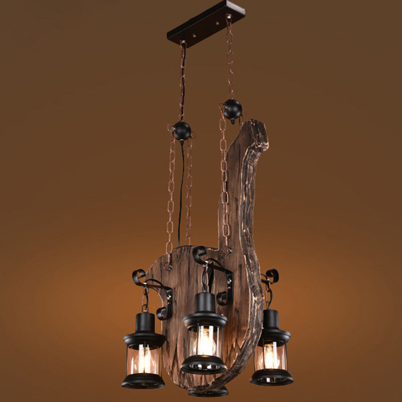 4-Light Lantern Chandelier Industrial Black Clear Glass Pendant Light Fixture with Linear Canopy