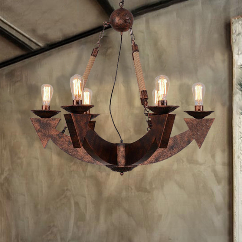 6-Light Ceiling Lamp with Exposed Bulb Metal Industrial Dining Room Chandeliers Pendant Light in Weathered Copper