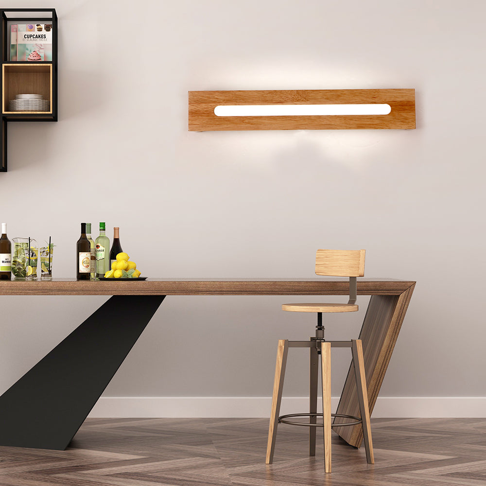 Luz de pared de madera rectangular LED modernista LED marrón montaje de montaje Luz de lámpara en luz cálida, 14 "/18" /21.5 "de ancho