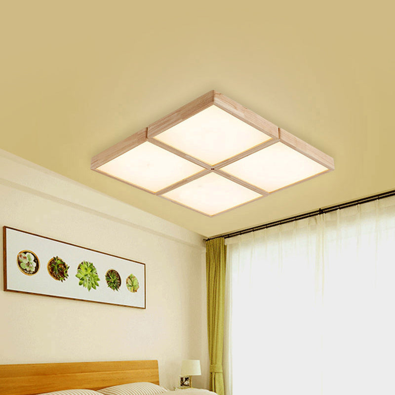 Beige Geometric Ceiling Flush Mount Minimalist Wood 4/6 Lights Flush Light with Acrylic Diffuser