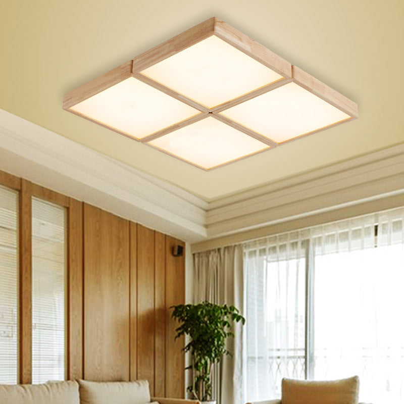 Beige Geometric Ceiling Flush Mount Minimalist Wood 4/6 Lights Flush Light with Acrylic Diffuser