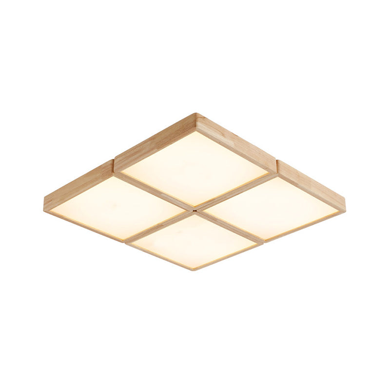 Beige Geometrische Plafond Flush Mount Minimalistische Houten 4/6 Lichten Flush Licht met Acryl Diffuser