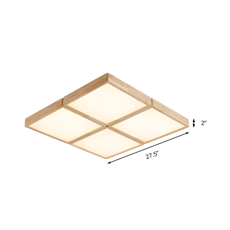 Beige Geometric Ceiling Flush Mount Minimalist Wood 4/6 Lights Flush Light with Acrylic Diffuser