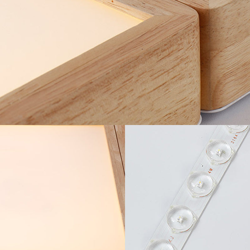 Beige Geometric Ceiling Flush Mount Minimalist Wood 4/6 Lights Flush Light with Acrylic Diffuser