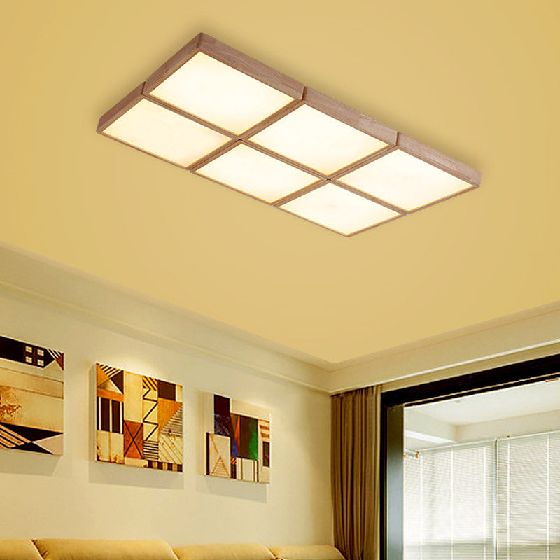 Beige Geometric Ceiling Flush Mount Minimalist Wood 4/6 Lights Flush Light with Acrylic Diffuser