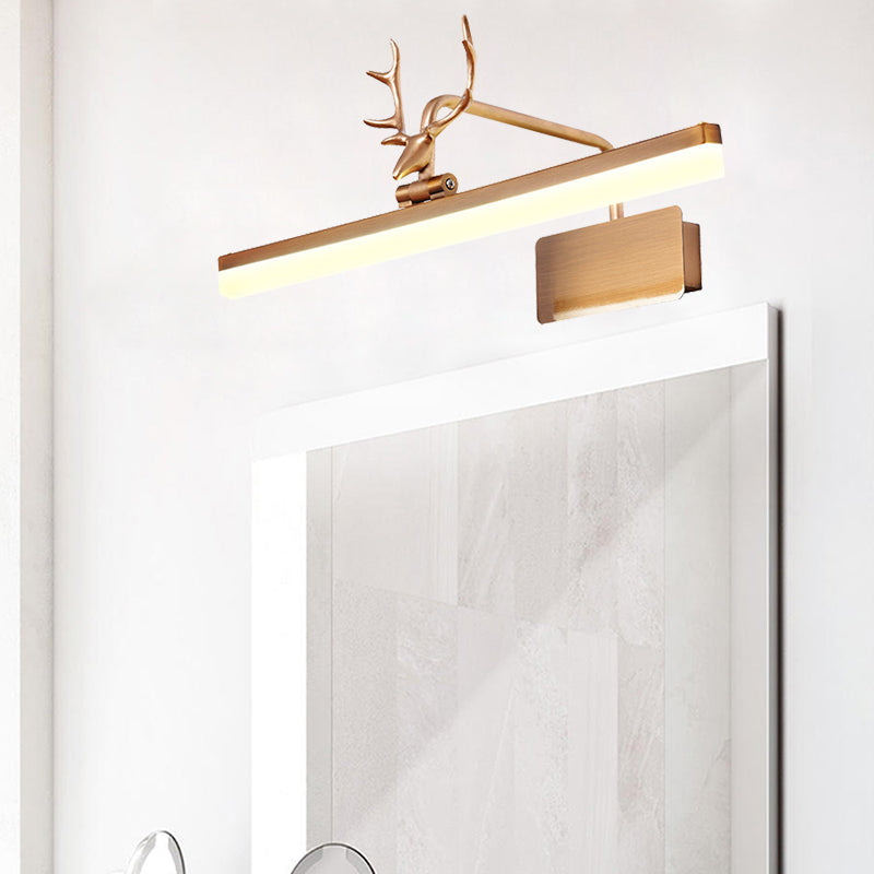 Linear Metal Vanity Wall Lamp Modernist Led White/Black/Gold Wall Mounted Vanity Light with Antlers Arm in White/Natural Light, 17"/20.5"/28" Wide