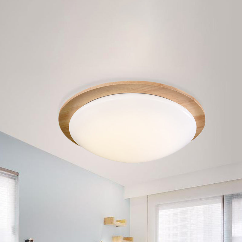 12"/15" Wide Sphere Flush Mount Contemporary Acrylic Beige LED Flush Mount Lamp with Wood Canopy