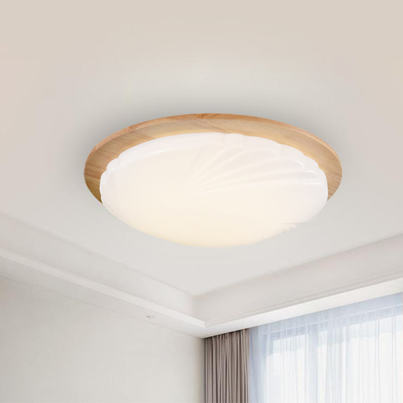 12"/15" Wide Sphere Flush Mount Contemporary Acrylic Beige LED Flush Mount Lamp with Wood Canopy