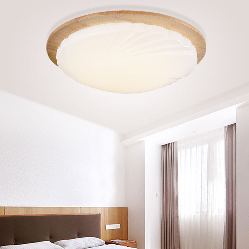 12"/15" Wide Sphere Flush Mount Contemporary Acrylic Beige LED Flush Mount Lamp with Wood Canopy