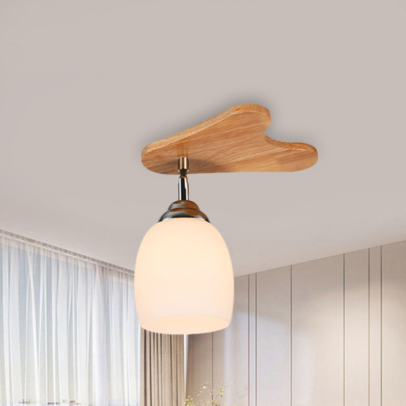 Cup Flush Mount Contemporary Milk Glass Beige 1/3/4 Lights Flush Mount Lamp with Wood Canopy