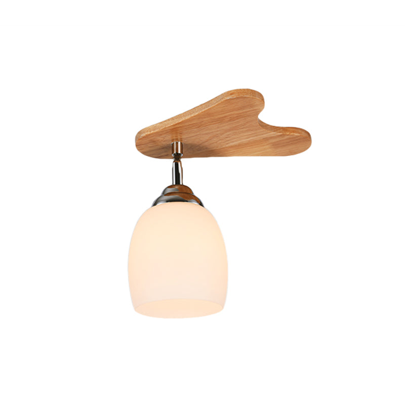 Cup Flush Mount Contemporary Milk Glass Beige 1/3/4 Lights Flush Mount Lamp with Wood Canopy