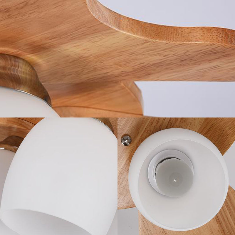 Tasse Flush Mount Contemporary Milk Glass Beige 1/3/4 Lichter Flush Mount Lampe mit Holz Baldachin