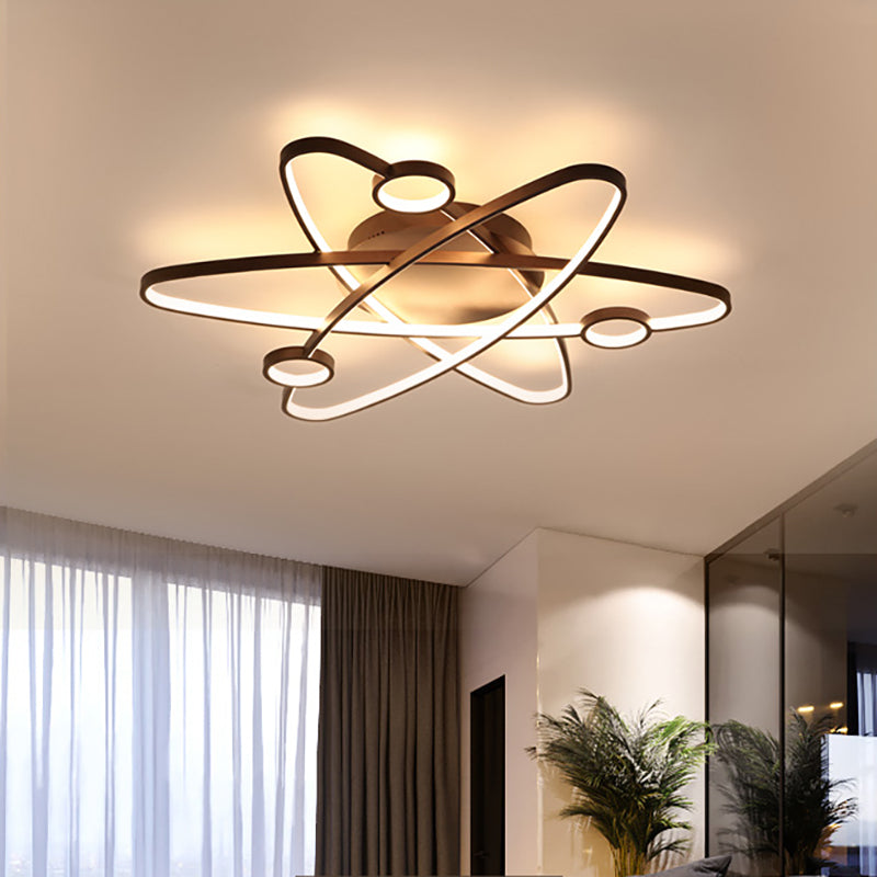 Plafonnier ovale moderne à LED en acrylique blanc/café, luminaire de plafond contemporain en blanc/lumière chaude, 23,5"/31,5"/39" de large