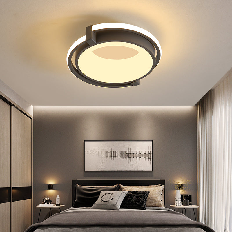 Modern Led Flush Mount Lighting with Acrylic Shade Black/Grey Ring Flush Mount Light Fixture in White/Warm/Neutral Light, 12"/16"/19.5" Wide