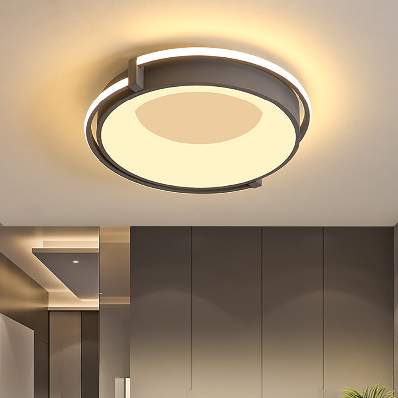 Modern Led Flush Mount Lighting with Acrylic Shade Black/Grey Ring Flush Mount Light Fixture in White/Warm/Neutral Light, 12"/16"/19.5" Wide