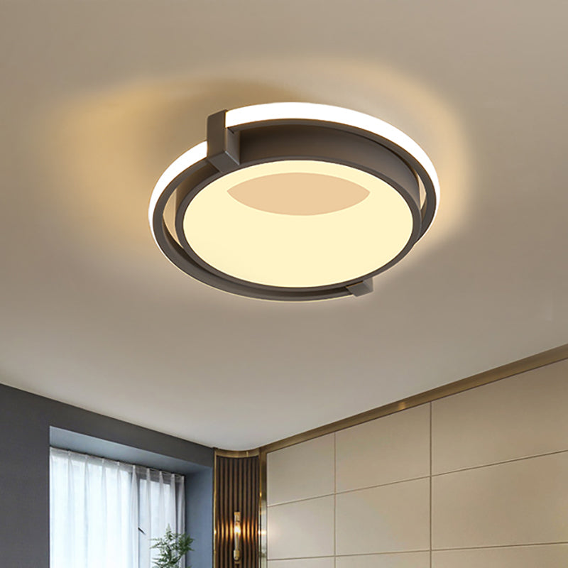 Modern Led Flush Mount Lighting with Acrylic Shade Black/Grey Ring Flush Mount Light Fixture in White/Warm/Neutral Light, 12"/16"/19.5" Wide