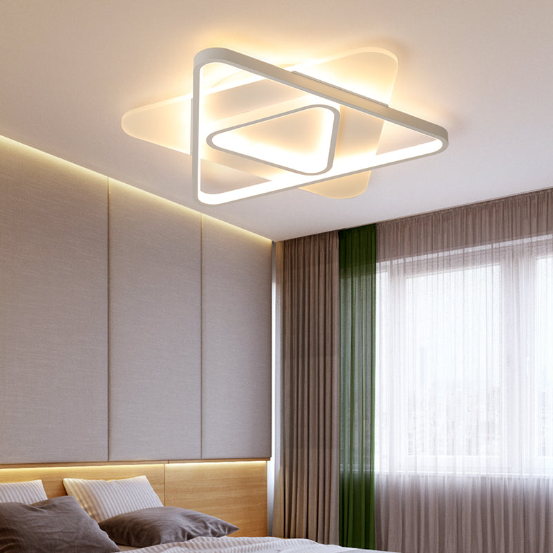 White Triangle Flush Lighting Modern 17"/21"/25" Wide Led Acrylic Flush Mount Ceiling Lamp Fixture in White/Warm Light