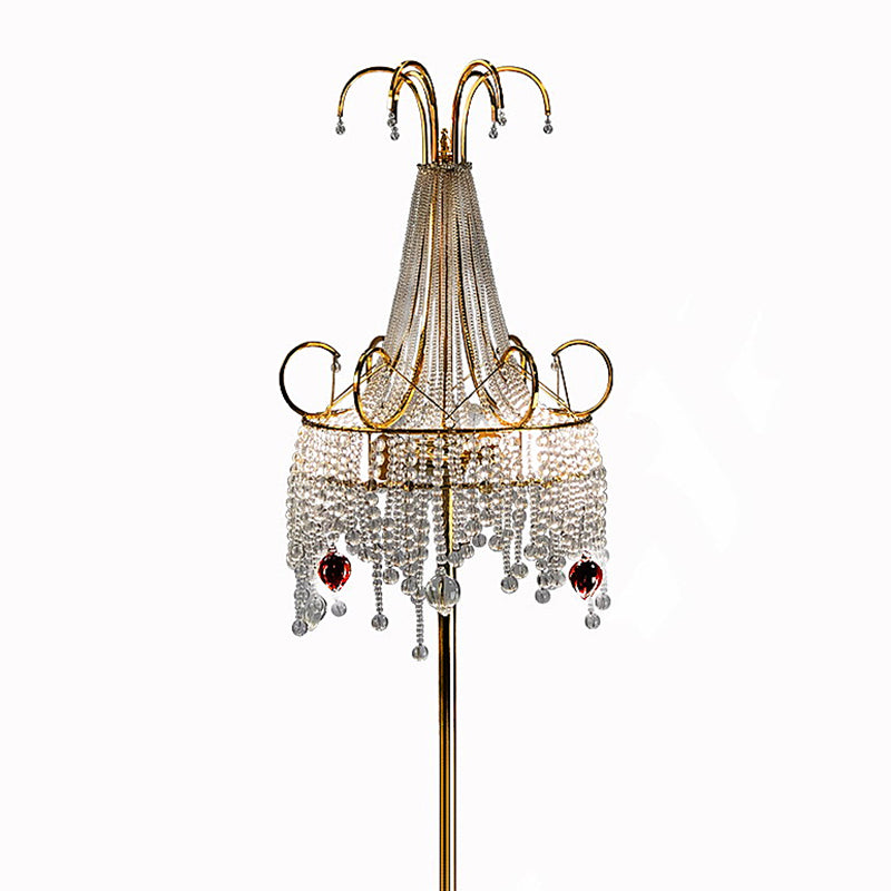 Tassel woonkamer vloer lamp kristal 2 bollen postmoderne stijl staand licht met scroll -decor in goud