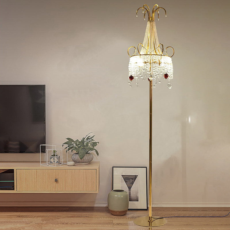 Tassel woonkamer vloer lamp kristal 2 bollen postmoderne stijl staand licht met scroll -decor in goud