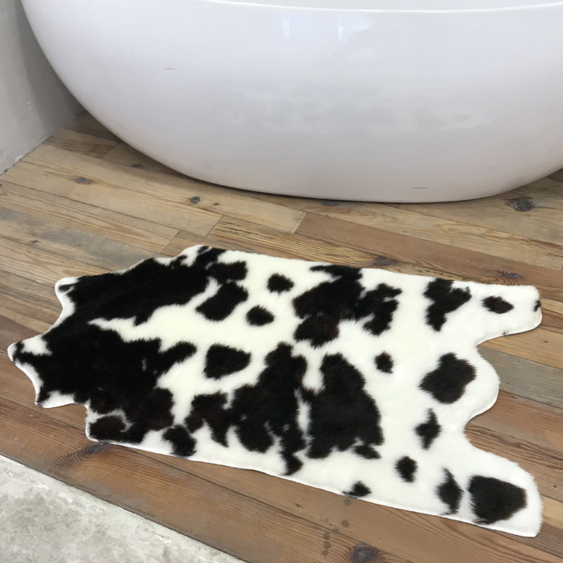 Fancy Cow Skin Print Rug Black-White Modern Carpet Synthetics Machine Washable Stain Resistant Non-Slip Rug for Room