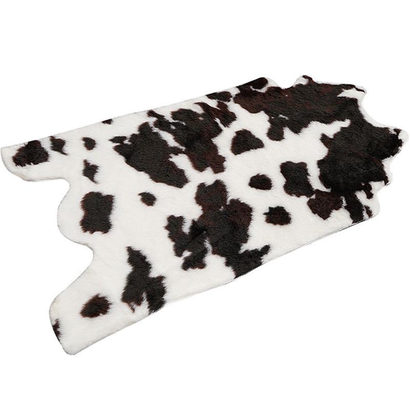 Fancy Cow Skin Print Rug Black-White Modern Carpet Synthetics Machine Washable Stain Resistant Non-Slip Rug for Room