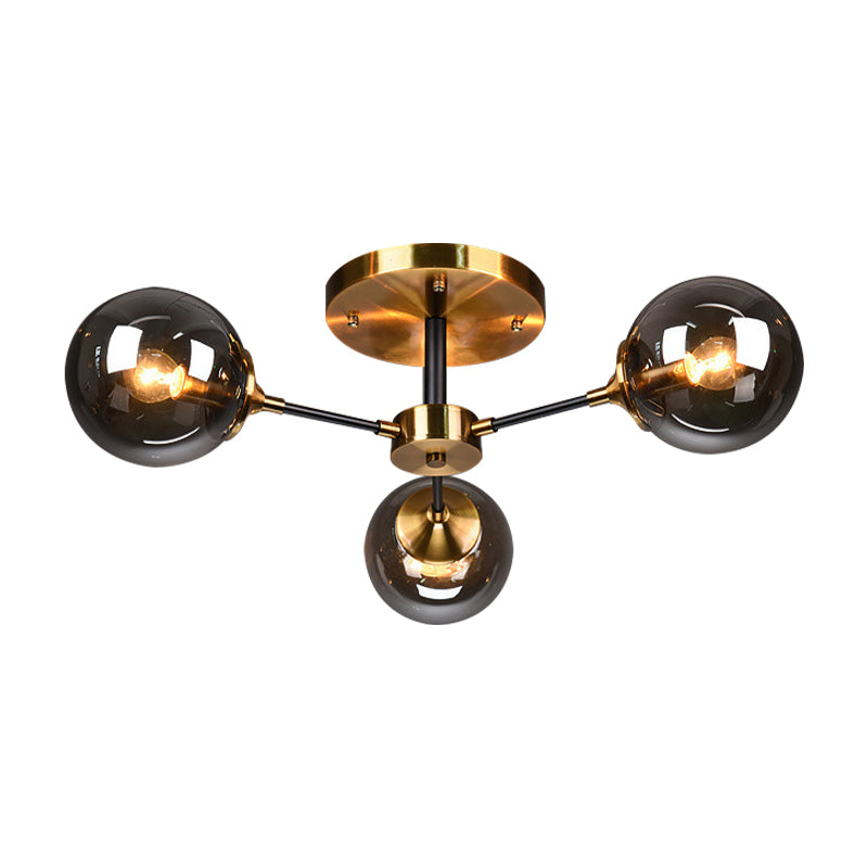 Ronde semi -spoelverlichting Modern wit/oranje en geel/rookglas 3/6/8 Lichten Gouden LED VLOK Mount Light Fecture voor woonkamer in warm licht