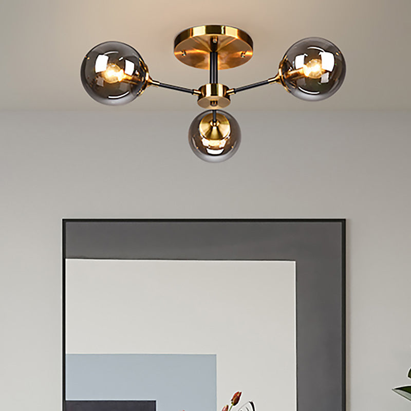 Runde Halbfluschenbeleuchtung moderne weiße/orange und gelb/rauchglas 3/6/8 Lichter Gold LED Flush Mount Leuchte für Wohnzimmer in warmem Licht