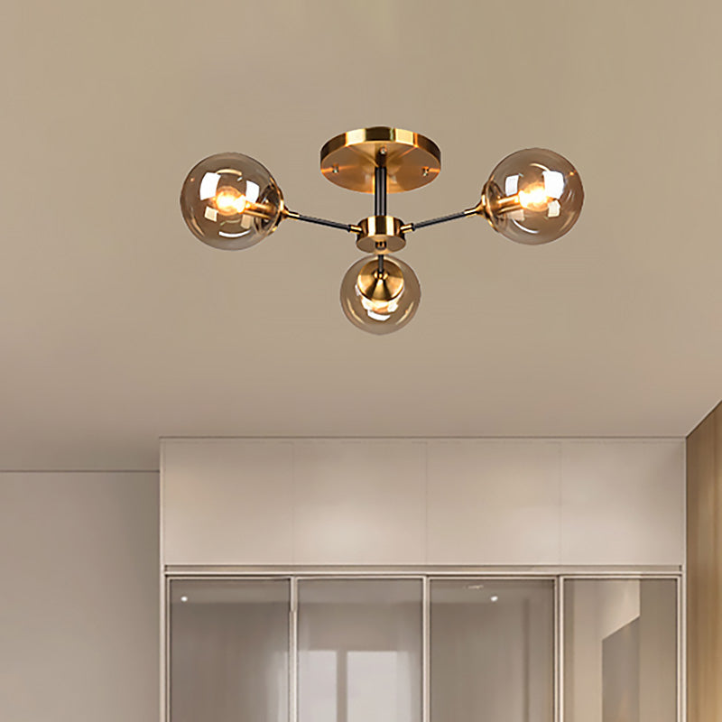 Ronde semi -spoelverlichting Modern wit/oranje en geel/rookglas 3/6/8 Lichten Gouden LED VLOK Mount Light Fecture voor woonkamer in warm licht