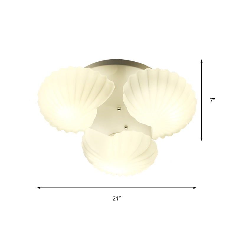 Lámpara de techo empotrada modernista de cristal blanco con montaje empotrado en forma de concha para dormitorio, 3/5/7 luces