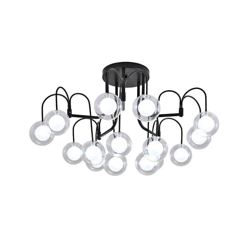 Schwarzer Weidenzweig halb Flush Beleuchtung modernistische Multi -Leuchten Metall halb Flush Mount Lampe mit klarem Glasballschatten