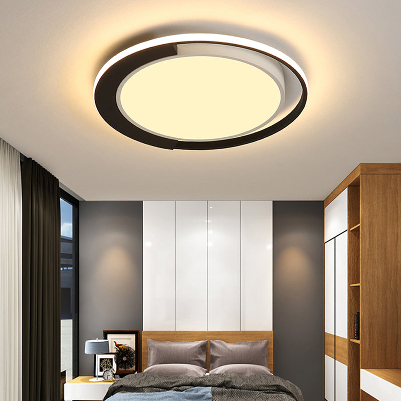 Black and White Round Flush Lighting Modern Led Acrylic Flush Ceiling Lamp Fixture with Recessed Diffuser in White/Warm Light, 16"/19.5" Wide