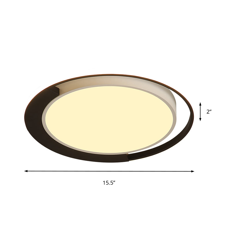 Schwarz-weiße, runde, bündige Beleuchtung, moderne LED-Acryl-Deckenleuchte mit eingelassenem Diffusor in weißem/warmem Licht, 16"/19,5" breit