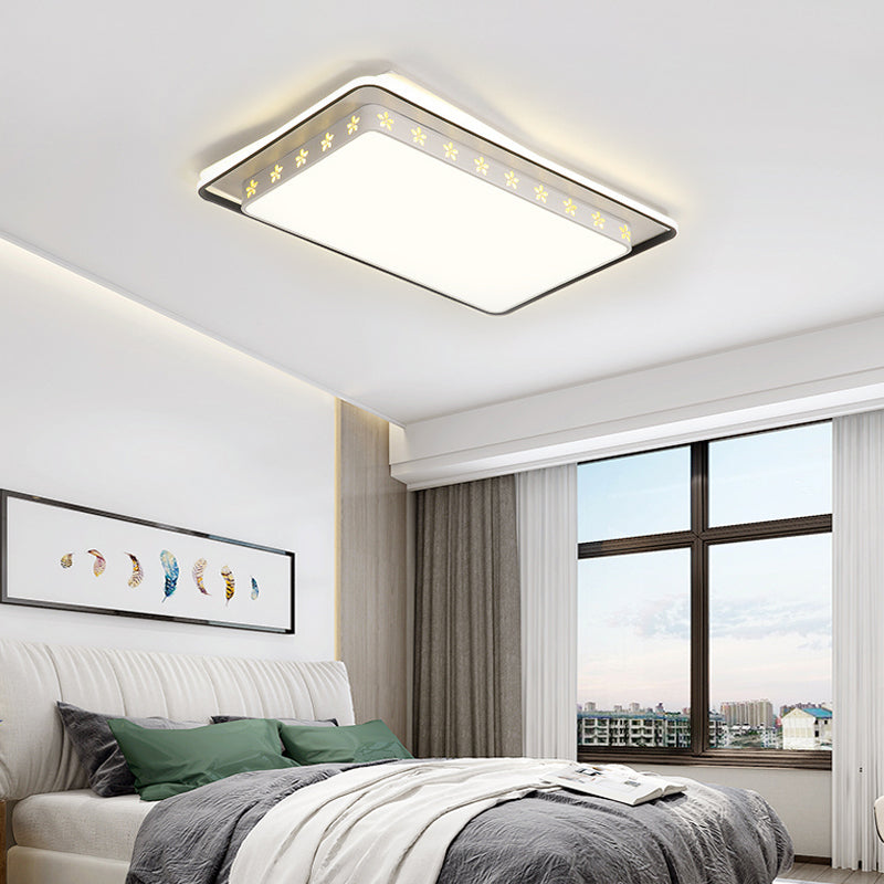 Acrylic Round/Rectangle Flush Mount Lighting Modern Led White Flush Ceiling Light Fixture with Recessed Diffuser for Bedroom