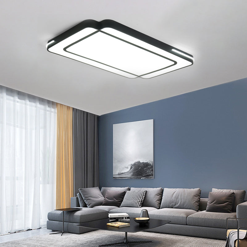 Plafoniera da incasso rettangolare modernista in acrilico a LED bianco/nero con luce bianca per soggiorno, larghezza 35,5"/43"