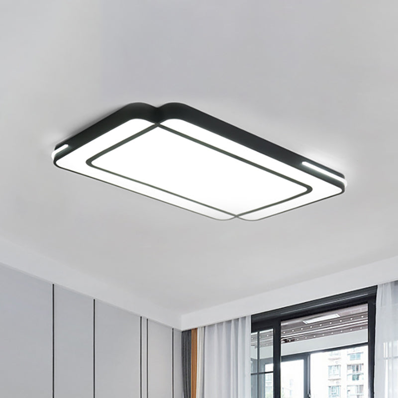 Plafoniera da incasso rettangolare modernista in acrilico a LED bianco/nero con luce bianca per soggiorno, larghezza 35,5"/43"